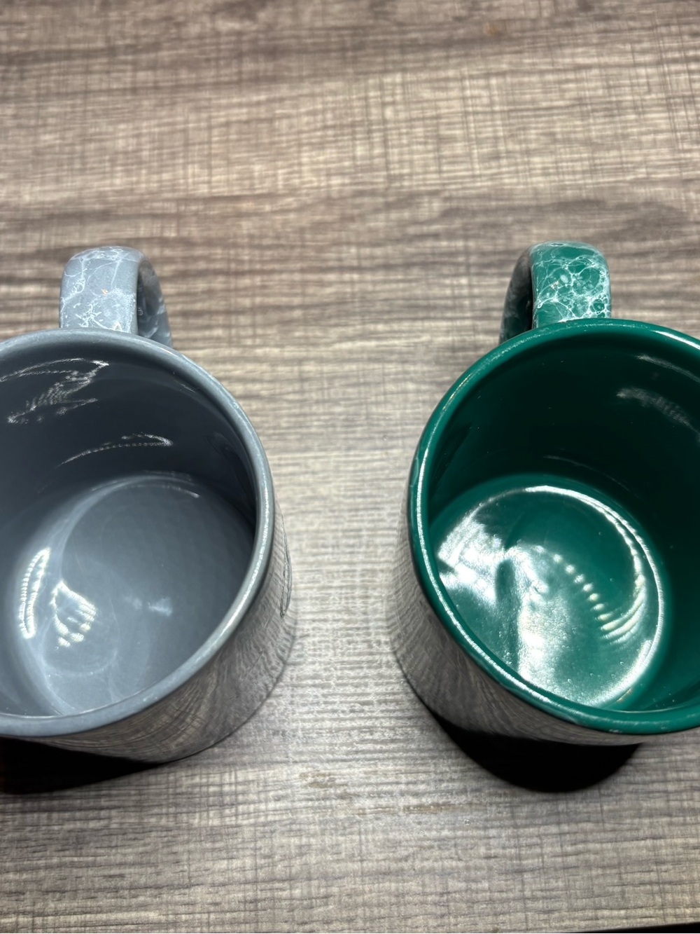 Set of Two Ceramic Mugs in Gray and Teal Green for both